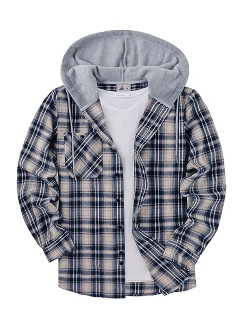 Long Sleeve Plaid Button Down Hooded Flannel Shirt Jacket for Men